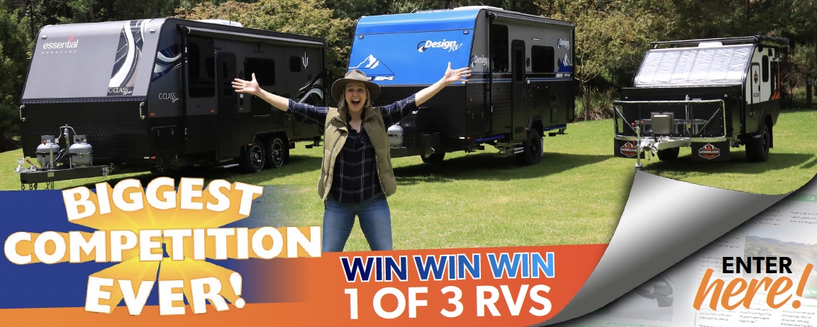Win a caravan or camper. Three major prizes up for grabs. Essential Caravans C-Class Signature, Design RV Stryker 161-X, Lumberjack Sorento. OUR BIGGEST COMPETITION EVER with What's Up Downunder