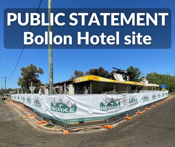 Picture showing the Bollon Hotel barricaded following a fire in a Facebook call for support